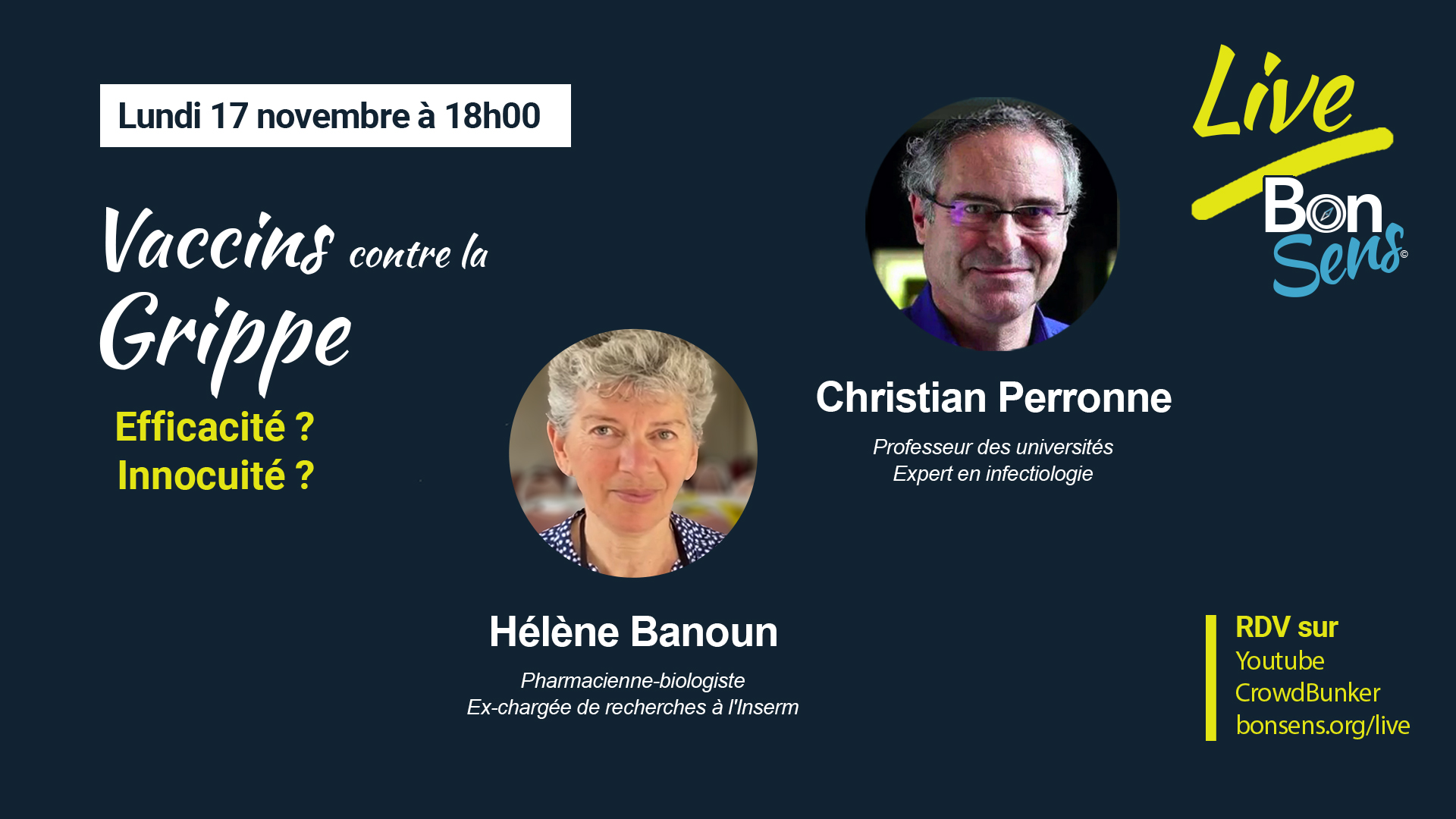 Live avec Hélène Banoun et Christian Perronne – Vaccins contre la grippe : Efficacité ? Innocuité ?