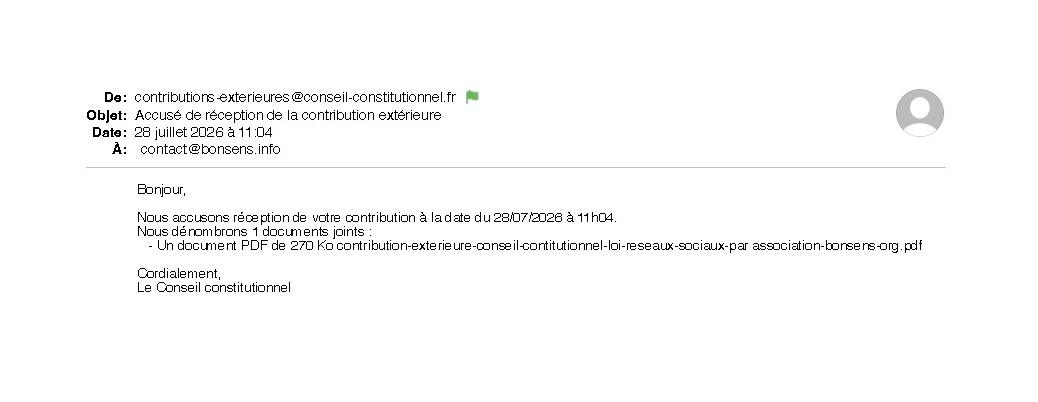 Accusé de réception de la contribution extérieure